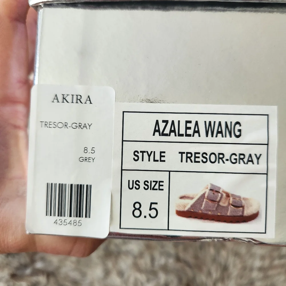 Azalea Wang Tresor Sandals In‎ Gray With Gold Hardware New In Box